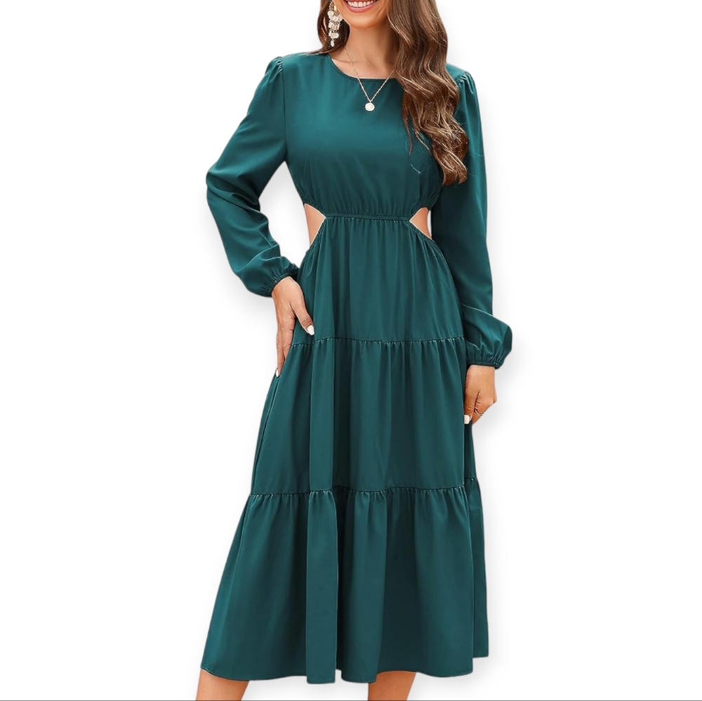 Puff Sleeve Cutout Maxi Dress